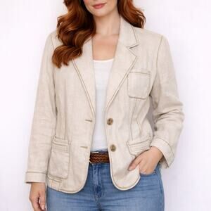 J Jill Womens 18W Plus Size Blazer Linen Cotton Cream Beige Casual Jacket